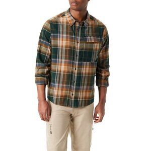 Bass Outdoor Mens Stretch Shirt S Rubber Plaid Green/Beige Button-Up NWT 6049